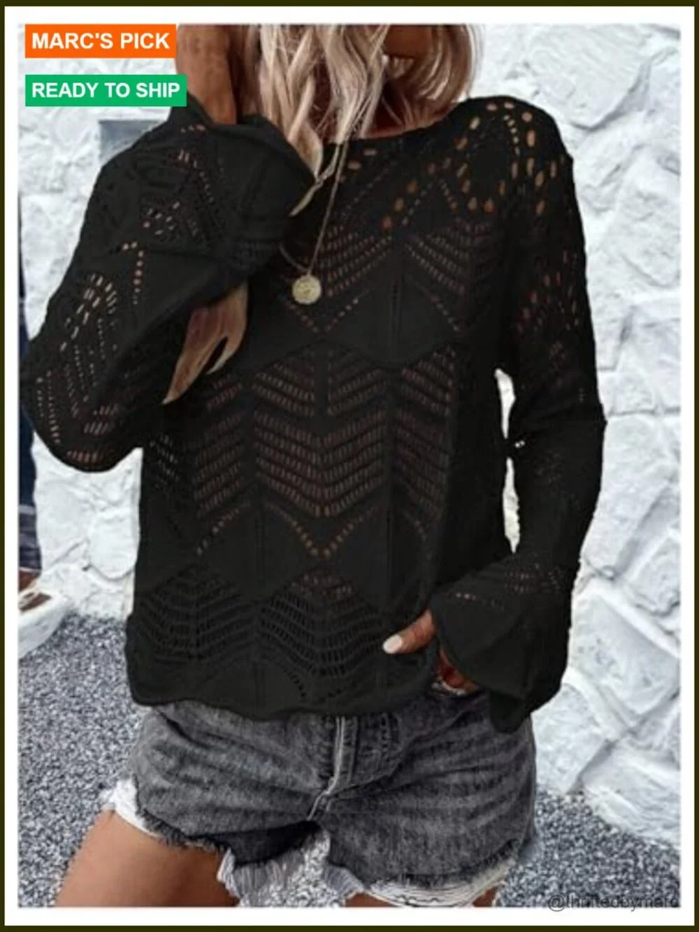 Crochet Hollow Out Crew Neck Long Sleeve Pullover Sweater